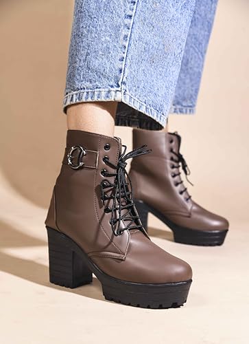 Image of JM LOOKS Women's Lace-Up Platform Block Heel Boots | Stylish and Comfortable for Any Occasion