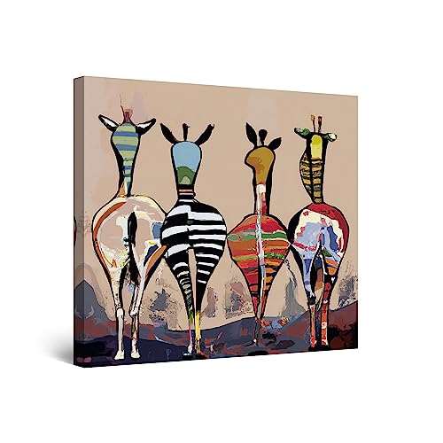 Startonight Canvas Wall Art - Colorful Zebras - Decoration Artwork Ready To Hang For Living Room Big Picture Home Wall Decor Print Modern And Contemporary Painting 32" X 32" #TOP14