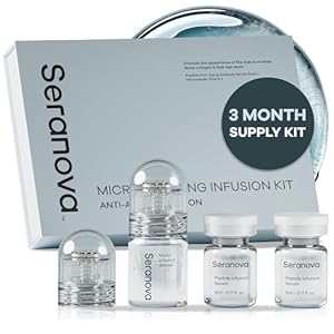 Seranova Micro Infusion System for Face & Neck 0.05mm Stamp with Hyaluronic Acid & Collagen Peptide Serum for Firmer Smoother-Looking Skin, Easy 5-Minute At-Home Skin Care Application – 3 Month Supply