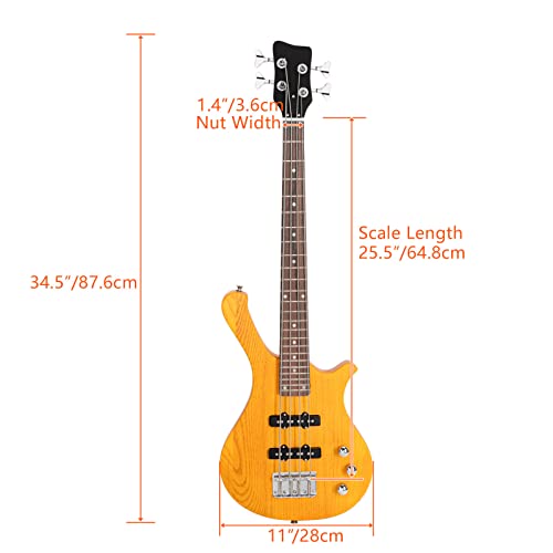 Ktaxon 4 String Electric Bass Guitar, 36-Inch Bass Guitar Kit With Split Single-Coil Pickup, Rosewood Fretboard, Mahogany Body For Kids, Boy And Girl(Yellow) #TOP6