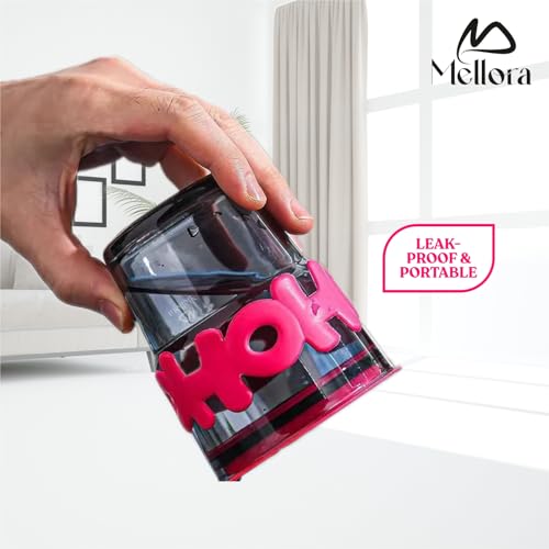 Image of MELLORA HOHO Glass Tumbler with Straw, Leak-Proof Lid & Letter Rubber Grip - 400ml | Stylish Wide Mouth Flask for Hot & Cold Beverages | Easy-Clean Mug for Office, Gym & Travel | Hot Pink