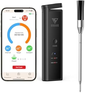 DOQAUS Bezprzewodowy termometr do mięsa, 158 m, Bluetooth, 1S, odpowiedź na meat, IPX7, wodoodporny, do grilla, piekarnika, wędzarni, rożna, Airfryer, bezpieczny w zmywarce