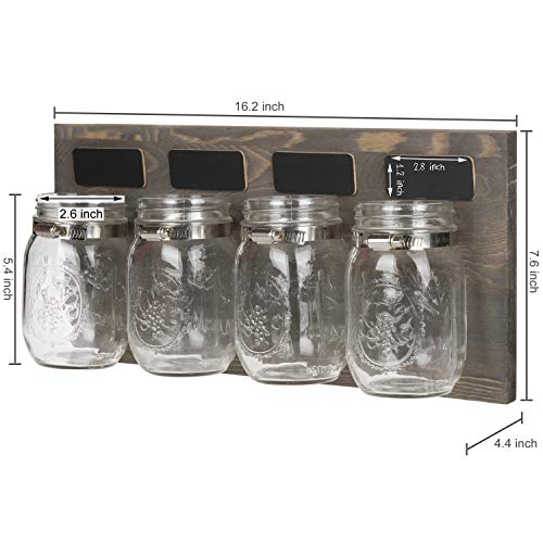 MyGift Vintage Gray Wood Wall Mount Organizer Rack with 3 Mason Jars and Chalkboard Labels
