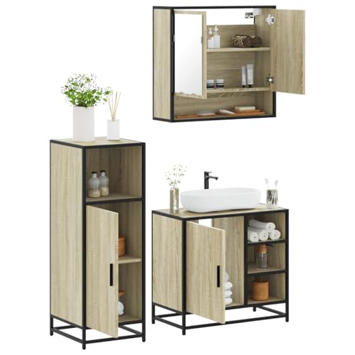 Runheo Sonoma Oak Bathroom Furniture Set, Wood Material, Met