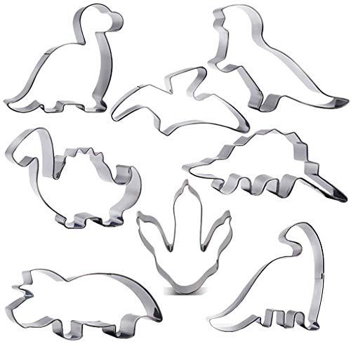 Dinosaurier-Ausstecher-Set, 8-teilig, Brontosaurus, Camarasaurus, Stegosaurus, Konkavenator, Triceratops, Pterodaktylus, Baby-Dinosaurier und Dinosaurier-Fußabdruck für Kinder Cover