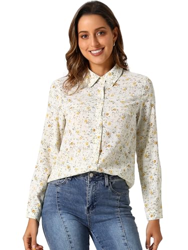 Image of Allegra K Women's Button Down Shirt Work Office Long Sleeve Floral Blouse