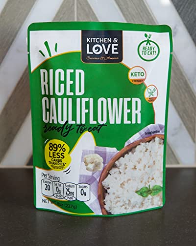 Kitchen & Love Cauliflower Rice, Pre Cooked, Microwave Ready Pouch, Shelf Stable, Non Gmo, Gluten & Dairy Free, Vegan, Vegetarian, 8 Oz, 6-Pack #TOP4