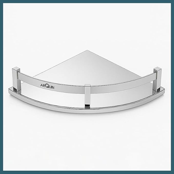 Image of ARQUIN Bathroom Corner Shelf for Bathroom 9x9 Inch | Wall Mount Corner Stand Shelf |Storage Organiser Shelf 304 Stainless Steel Rack Corner Wall Shelf Mounted Fittings Corner Shelves