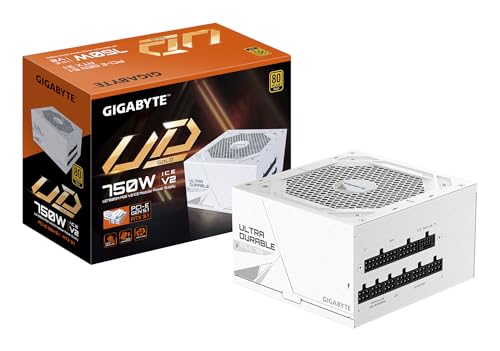 Gigabyte UD750GM PG5 ICE 80 Plus Gold Fully Modular 750w PCIe 5.0 White Power Supply Unit ATX 3.1 12VHPWR GPU Connector Flat Cables 10 Year Warranty