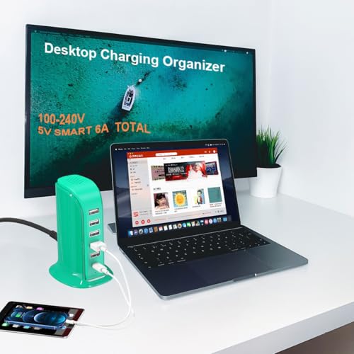 Image of USB Tower Charging Station Upoy, Multiport Chargers for Multiple Devices 40W, Small Charging Hub for Desk, Office, Travel, USB Power Block Adapter for iPhone /Ipad