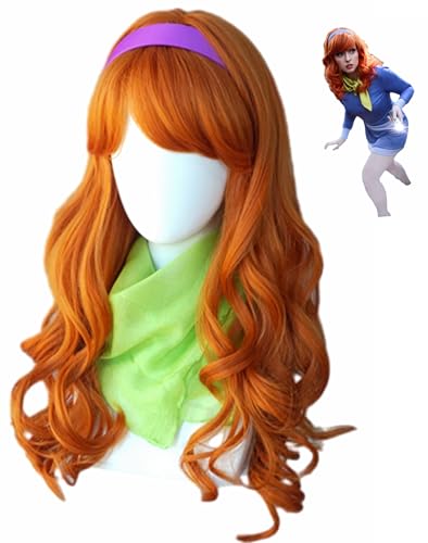 Orange Red wig for Women Costumes dap costume wig 24inches long wavy ginger red one set wigs with headpiece and scarf for women halloween costume (one set)