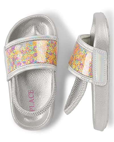 The Children's Place Toddler Girls Slides With Backstrap Sandal, Silver Shaker Stars, 4 #TOP1
