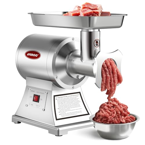 ARINOO Electric Commercial Meat Grinder #12,Sausage Stuffer, Heavy Duty 1100W 1HP Stainless Steel Electric Food Grinders Machine for Home Kitchen Regular Use