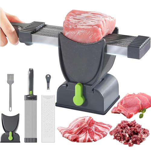 Máquina cortadora de carne, cortador de alimentos de acero inoxidable para cocinar en casa, grosor ajustable de 2 a 4 mm, apto para lavavajillas, ideal para barbacoa de carne de res y cerdo, olla