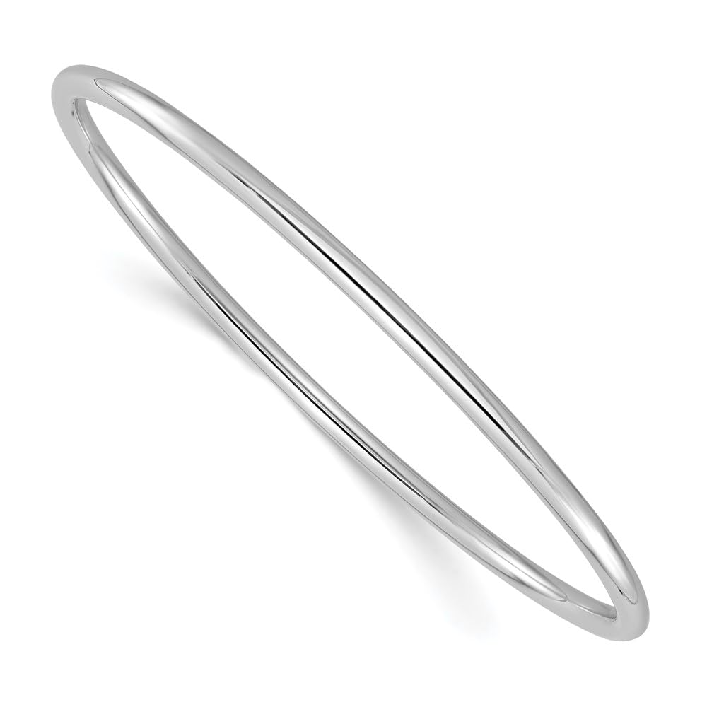 IceCarats 18K Solid White Gold 3mm Slip On Bangle Bracelet
