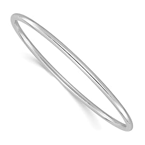 IceCarats 18K Solid White Gold 3mm Slip On Bangle Bracelet
