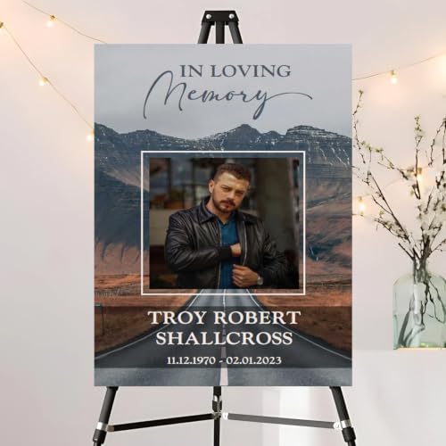 Personalized Mountain Landscape In Loving Memory Welcome Sign, Funeral Welcome Sign with Photo, Memorial Picture Board, Memorial Sign, Celebration Of Life Decoration, Memorial Decorations #19