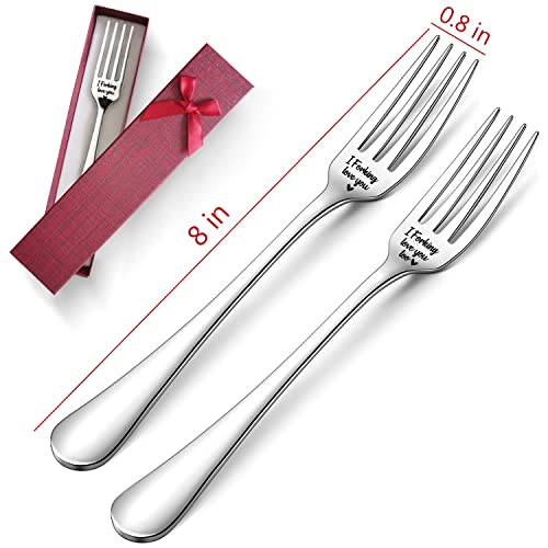 Pzjiean 2 Pieces I Love You Funny Engraved Stainless Steel Fork, Dinner Dessert Fork With Gift Box, For Women Man Boyfriend Girlfriend Husband Wife Wedding Birthday Valentine Christmas Gifts #TOP2