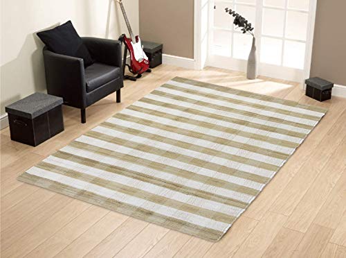 Glamburg Cotton Reversible Area Rug 3' X 5' Farmhouse Floor Mat, Handwoven Washable Carpet Checkered Plaid Rug For Front Porch Living Room Kitchen Bedroom - Beige Natural #TOP2
