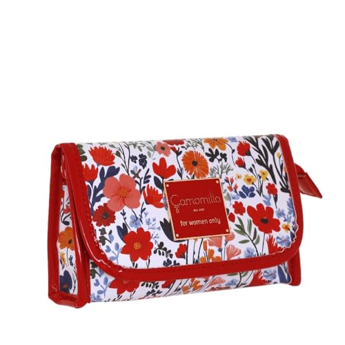 Camomilla Milano Vanity Case Sweet Bloom Rosso, Beauty Case Rigido da Viaggio, Motivo Floreale, 17 x 11 x 5 cm