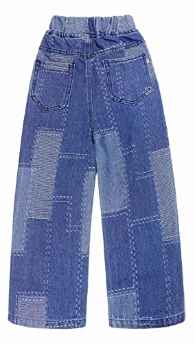 KIDSCOOL SPACE Girl Jeans,Elastic Slim Fit Patchwok Printed Denim Pants2