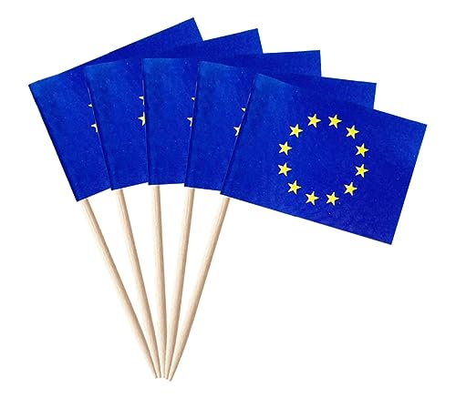 stidsds 100 Pcs European Union EU Flag European Union Toothpick Flags Mini Small European Union Cupcake Toppers Stick Flags Banner Party Cocktail Fruit Decoration