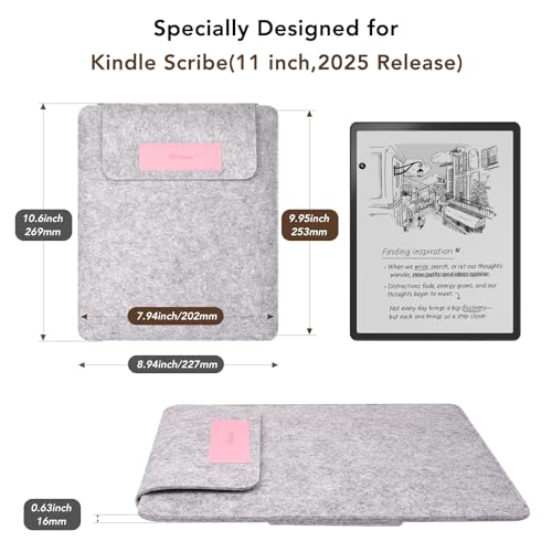 RSAquar Felt Briefcase for Kindle Scribe 11" (2025) – Lightweight Felt Sleeve with Stand, Soft Protective Carrying Case Compatible with 10.2 Inch Kindle Scribe (2022/2024 Release) - Rose Gold by RSAquar - Used condition - Image 2