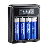Doublepow Rechargeable AA Batteries with Charger,AA Lithium Batteries with 4 Bay Individual Battery