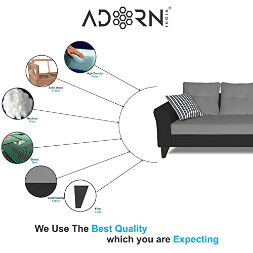 Image of Adorn India Maddox Plain Two Tone L Shape 6 Seater Sofa Set RHS (Grey & Black) (3 Year Warranty)