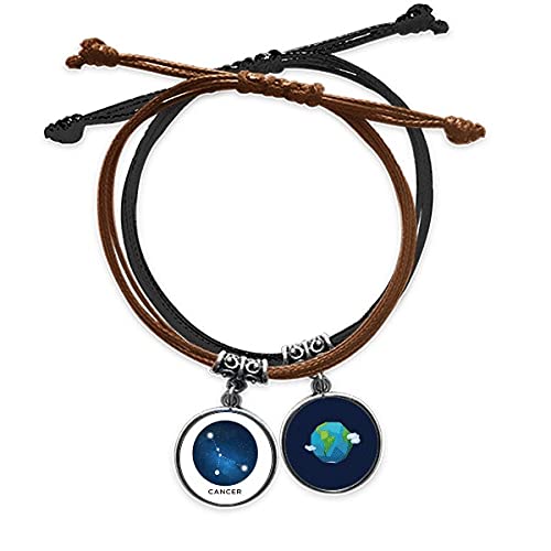 Pulsera de constelación Cáncer en cuero genuino y cuerda trenzada a mano