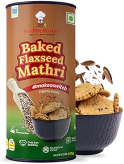 Healthy Master Baked Wheat Mathri (Flax Seed) 250g (Pack of 4) | No Maida | No Palm Oil | Crispy Crunchy Healthy Snack | 100% Wheat | Namkeen Mathi