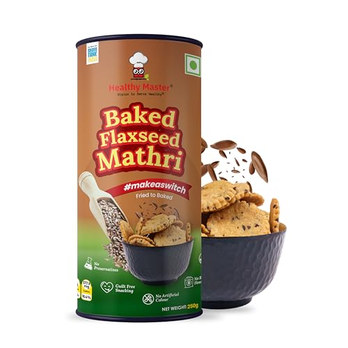Healthy Master Baked Wheat Mathri (Flax Seed) 250g (Pack of 2) | No Maida | No Palm Oil | Crispy Crunchy Healthy Snack | 100% Wheat | Namkeen Mathi