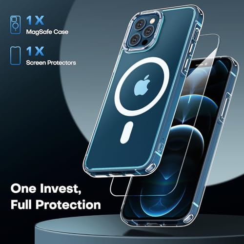 Image of TAURI for iPhone 12 Pro Max Case, Compatible with Magsafe [Yellowing Resistant] with Screen Protectors, Military-Grade Protection, Slim Magnetic Phone Case for iPhone 12 Pro Max, Clear, 6.7 inch