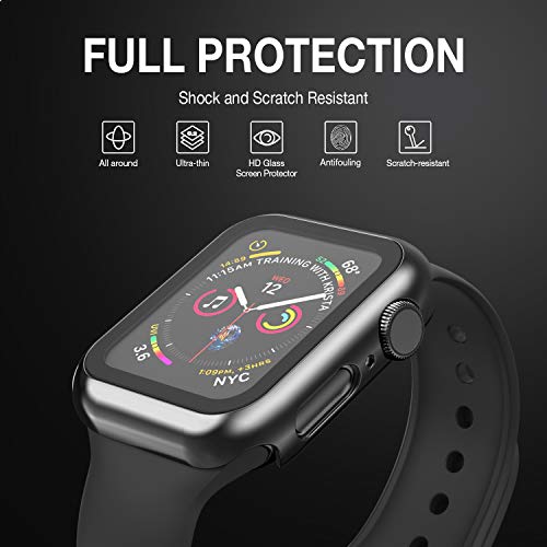 Image of Case Compatible with Apple Watch 44MM Series 6 /5 /4 /SE with Built-in Tempered Glass Screen Protector, All-Around Ultra-Thin Bumper Full Cover Hard PC Protective Case for iWatch