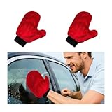 FALVFUN 2PCS Car Wash Mitt, Coral Fleece Microfiber No Scratch Vehicle Wash Gloves with Thumb, Reusable ＆ Washable Automotive Washing Tool Accessories, Universal for Truck SUV Sedan (Red)