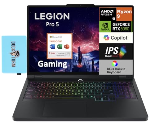 Image of Lenovo Legion Pro 5 Gaming Laptop 16.0 inch WQXGA (AMD Ryzen 9 8945HX, GeForce RTX 5060 8GB, 16GB DDR5, 2TB PCIe SSD, Win 11 Pro) w /MS 365 Personal, DKZ USB Port Expander