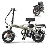 RIRAKIE(リラキエ) 電動アシスト自転車 ゴールド 36V250W 折りたたみミニベロ 14インチ 36V10Ah大容量バッテリー 最大アシスト走行約100km 前輪サスペンション 前後ディスクブレーキ 5段階アシスト 2モード切替 耐荷重120kg 通勤・通学・街乗り向け 【100％完成車納品/メーカー保証1年間】