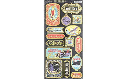 Graphic 45 Life's A Journey Chipboard, Ys/M, Multi-Colour 19 Pack #TOP6