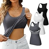 V FOR CITY Racerback Tank Tops for Women with Shelf Bra Cotton Wide Strap Camisole Yoga Cami Shirts 3 Pack XL Black/Gray/White