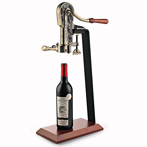 Wine Enthusiast Legacy Corkscrew with Birch Stand, Antique Bronze