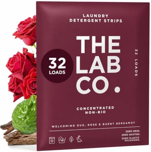 The Lab Co. Laundry Detergent Strips Sheets Eco Ultra-Concentrated Non-Bio Welcoming Oud Rose Bergamot Patchouli. For Hand and Machine Washing. For up 32 Loads