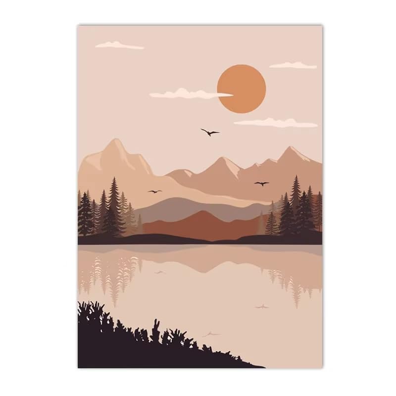 Affiche abstraite style bohème aux couleurs chaudes de soleil orange rétro