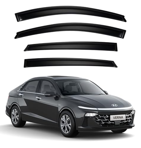 Image of Premium Smoke Car Door Visor Front+Rear Sun /Rain Guard Outside Mount Tape-On Window Visors Compatible with Hyu-ndai Verna (2025-2026)