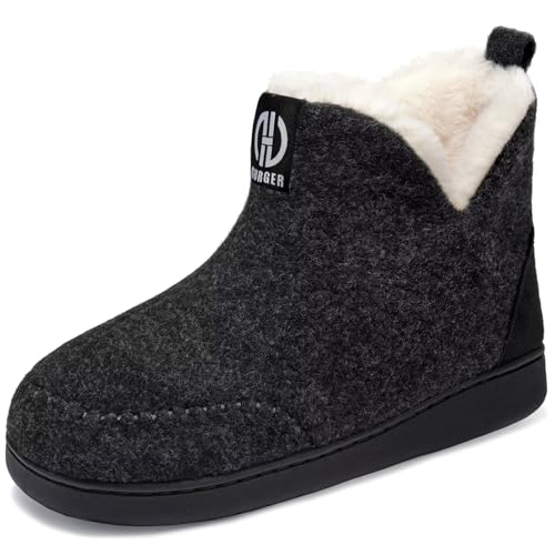 GURGER Botas Casa Hombre Fieltro Altas Botas Zapatillas Casa Mujer Invierno Botines Pantuflas de Casa Estar Peluche Forro de Cálido Negro 42 43