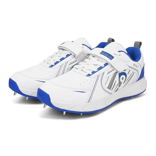 Image of DNINE Bolt Men Bowling Spikes Cricket Shoe White Orange & White Blue