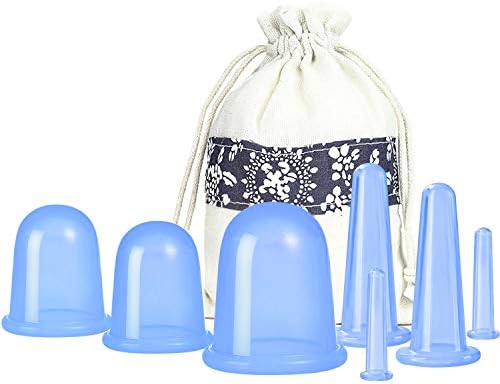 MAFLY Cupping Therapy Sets 7Pcs Silicone Anti Cellulite Cup Vacuum Suction Massage Cups Facial Cupping Sets Body and Face Massager for Adults Home Use (Blue)
