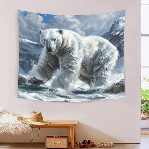 Tapisserie murale 3D motif ours polaire grand drap de plage