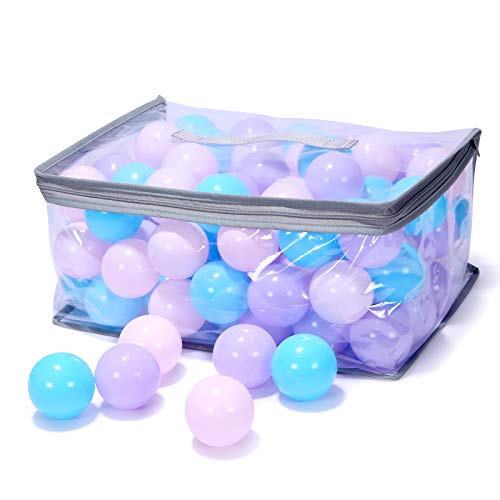 PlayMaty Ball Pit Balls - 3 Macaron Colors 100pcs Plastic Phthalate Free BPA Free Balls Crush Proof Stress Balls Swim Pit Fun Toy with Storage Bag for Baby Playhouse Pool Birthday Party Decoration - Thumbnail 5