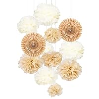 Beige Deko 12 Stk. Pompons Hellbraun Seidenpapier Pompoms Geburtstagsdeko Papier Fächer Braun Pom Poms Set für Hochzeit Babyparty Neutral