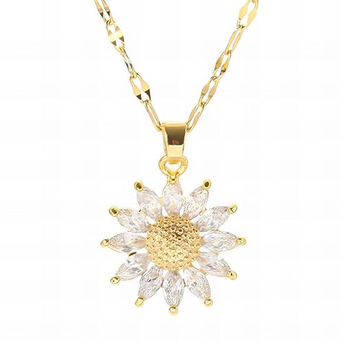 Ora & Eve Sunflower Necklace for Women – 18K Gold Plated Crystal Flower Pendant, Dainty Waterproof & Tarnish-Free Nature-Inspired Jewelry Gift